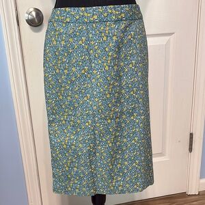 Talbots Teal and Yellow Geo Print Cotton Stretch Pencil Skirt